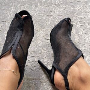 Elegant Black Mesh Peep-Toe Heels
